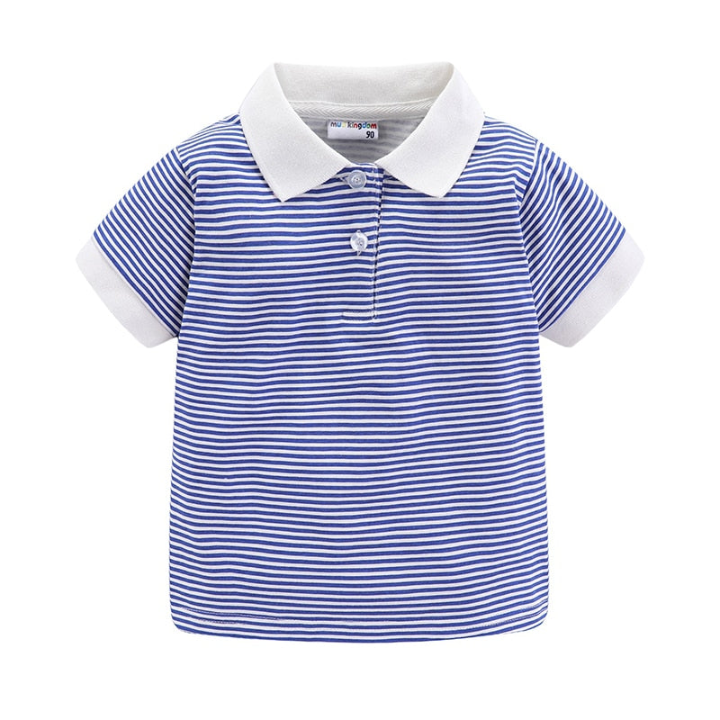 Summer Boys Girls T-Shirts Striped Turn-down Collar Adorable Tops for Kids Clothes Cotton Tees Polo Shirt