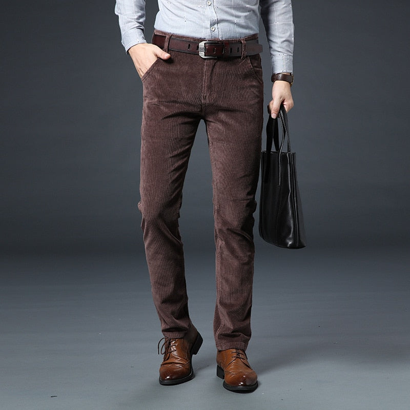 Men Thick Corduroy Business Straight Casual trousers Men Mid-rise Slim Casual pants