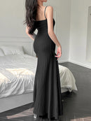 Solid Slimming Knitting Dresses For Women Square Collar Sleeveless High Waist Sexy Camisole Dress Female Summer