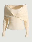 Irregular Slimming Pullovers For Women Slash Neck Long Sleeve Patchwork Lace Up Knitting Sweaters Female Spring