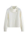 Knitting Pullovers Sweater Buckle Elegant Simple Style Lapel Long Sleeve Women Spring