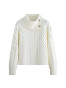 Knitting Pullovers Sweater Buckle Elegant Simple Style Lapel Long Sleeve Women Spring