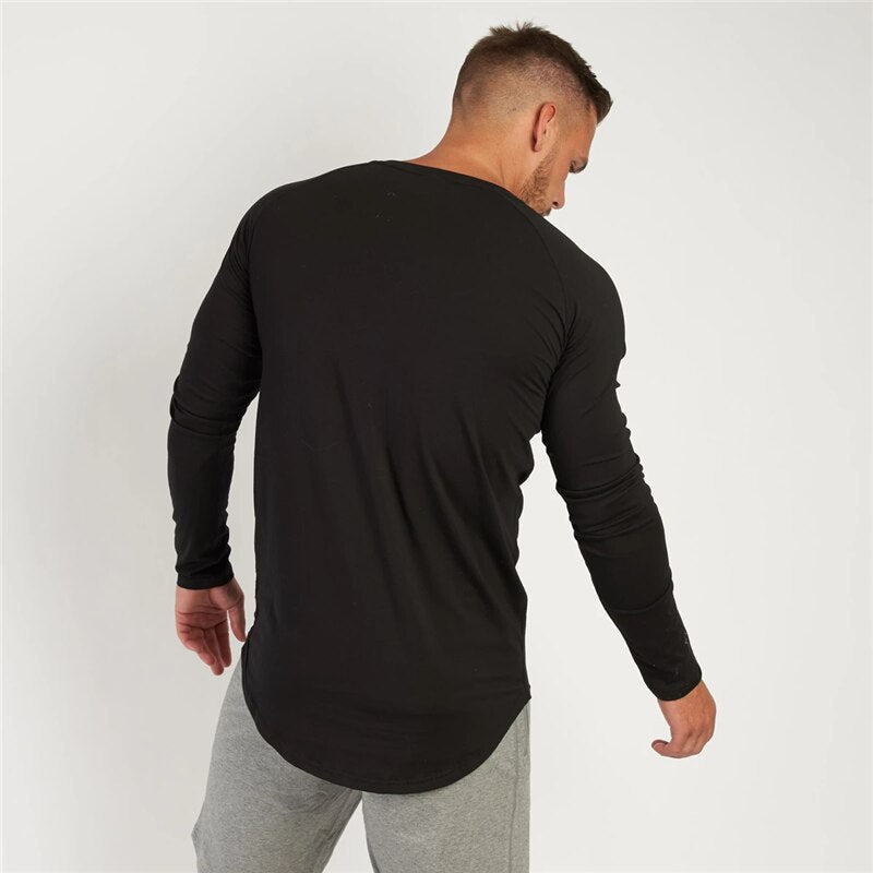 T-Shirt Men Spring Cotton T Shirt Men Solid Sports Tshirt O-neck Long Sleeve