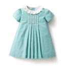 Baby Girls Hand Made Embroidery Dress Children Short Sleeve Frock Ruffle Collar Toddler Summer Cotton Embroidered Flower Dresses