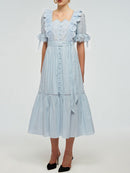 Elegant Dresses For Women Square Collar Short Sleeve Backless High Waist Spliced Bowknot Dress Female Clothes Summer