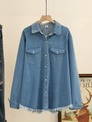 Women Clothing Denim Jacket Full Sleeve Cotton Turn-down Collar VINTAGE Pockets Solid STANDARD Tassel Coats