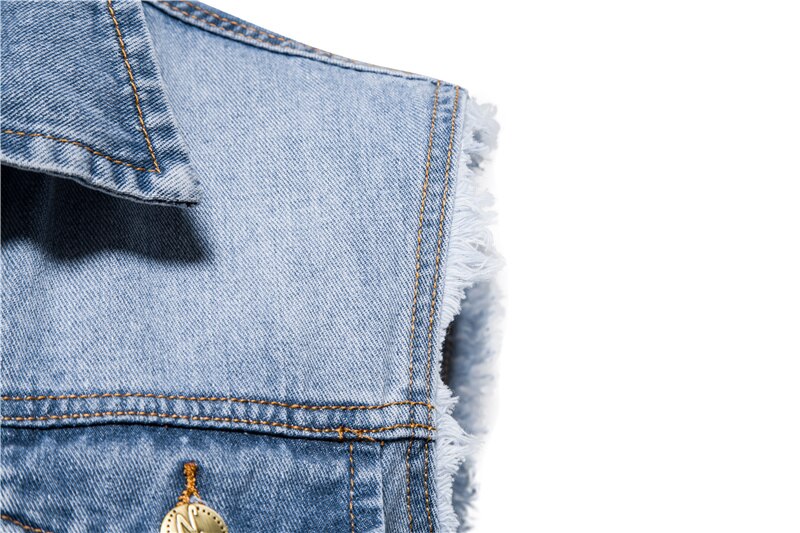 Cotton Hole Denim Waistcoat Men Casual Solid Color Outdoor Slim Fit Mens Vest New Autumn Quality Waistcoats for Men