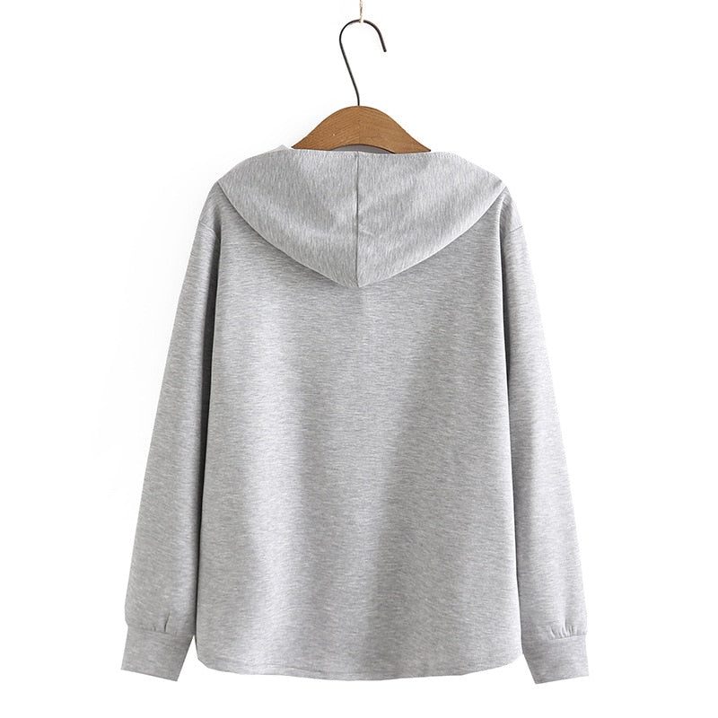 Hoodies Women Clothing Stretch Solid Color Tops Hooded Zipper Asymmetrical Length Sweatshirt Autumn