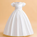 Formal Wedding Evening Dress Short Sleeve Kids Pink White Bridesmaid Clothes Girls Children Costume Baby Princess Party Prom