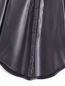 England Lace Splicing Black Leather Shirt Casual Blouse Women