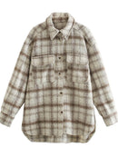 Spring and winter turn-down collar full sleeves plaided single breasted woolen jacket female top