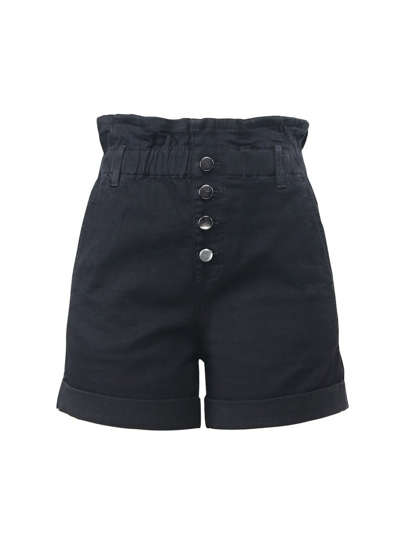 Summer Elegant High Waist Ruffles Folded Denim Shorts Women`s Stretchy Black Shorts Jeans For Women Clothing