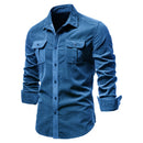 Corduroy Cotton Shirts Men Business Casual Lapel Solid Color Slim Fit Men Shirt New Autumn Shirt for Men