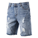 Cotton Hole Short Jeans Men Casual Streetwear Mid Waist Solid Color Denim Shorts for Men Summer Blue Mens Jeans Pants