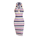 Stripes Halter Keyhole Cutout Knit Dress