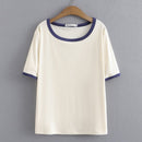 Basic T-Shirt Women Summer Contrast Big O-Neck Tees Short Sleeve Tops Oversized Curve Clothes