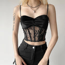 Goth Dark Romantic Lace Sheer Mall Gothic Velvet Ruched Sexy Bodycon Corset Tops Punk Women Backless Alt Streetwear
