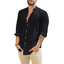 Men Long-Sleeved Shirts Summer Solid Stand-Up Collar Casual Beach Style