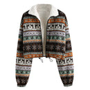 Drawstring Faux Shearling Knit Jacket Women Zip Up Drop Shoulder Coat Winter Warm Casual Outwear