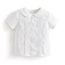 Summer Baby Boy Spanish Clothes Set Children White Cotton Shirt Peter Pan Collar Blue Linen Shorts Bloomers Outfits
