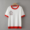 T-Shirt For Women Clothes Ice Silk Knitted Tops Casual Hot Drill Little Monkey Contrast Tee Summer