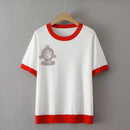 T-Shirt For Women Clothes Ice Silk Knitted Tops Casual Hot Drill Little Monkey Contrast Tee Summer