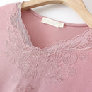 Women Clothing Fashion Lace Collar Ice Silk Knitting Embroidery Tops Casual Curve Tees Summer