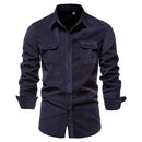 Corduroy Cotton Shirts Men Business Casual Lapel Solid Color Slim Fit Men Shirt New Autumn Shirt for Men