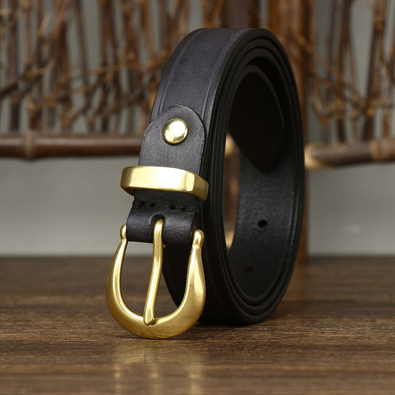 2.4cm Copper Buckle High Quality Genuine Leather Belts for Women Luxury Female Belt For Jeans Simple Strap Waist Belt