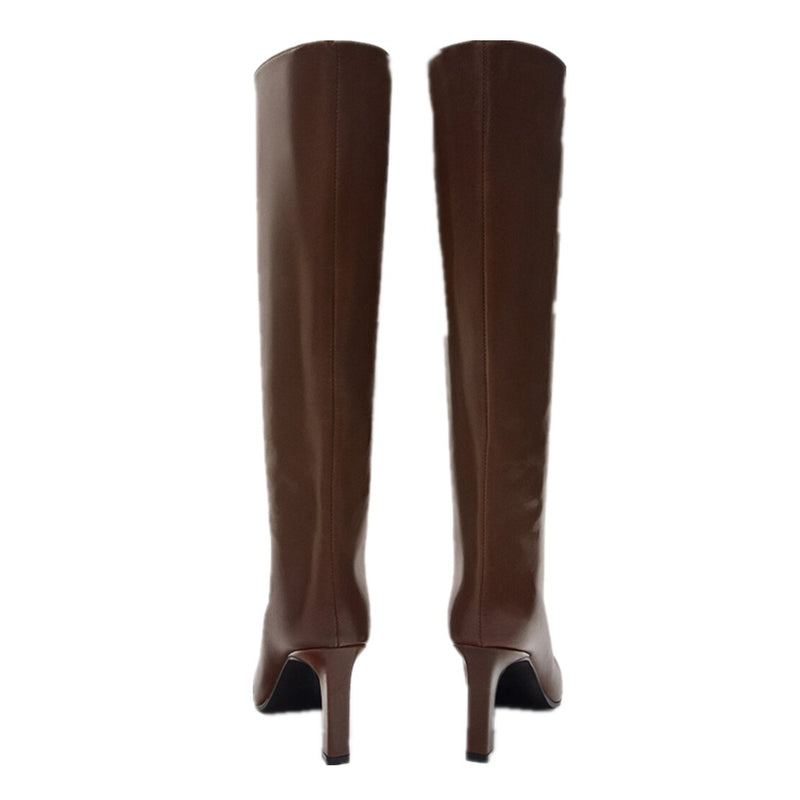 Genuine Leather Shoes  High Heel Knee Boot Shoes Women