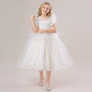 Girls Princess Bridesmaid Dress For Wedding Lace Flower Appliques Ball Gown Kids White Clothes Elegant Party Costumes