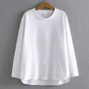 Autumn Hoodies Women Clothing LOOSE O-Neck Tops Casual Splice Asymmetrical Length Long Sleeve Sweatshirt