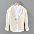 Casual Blazer Men Solid All-Match Suits Jackets Pure Linen Breathable Turn-down Collar Outerwear Coat