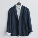 Autumn Casual Blazer Men Solid Suits Jackets Pure Linen Breathable Turn-down Collar Outerwear