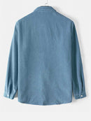 Men Shirts Solid Corduroy Blouse Shirt Autumn Long Sleeve Streetwear Essential Tops Turndown Collar Basic Outwear