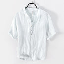 Vintage Linen T-Shirt for Men Pullover Casual V-Neck Short Sleeve Thin Breathable Tees Summer