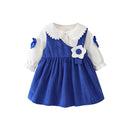 Autumn and Winter Kids Clothing Baby Girl Sets Plus Velvet Infant White Tops Blue Suspenders Dress Suit Children Clothes