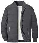 Winter Quilted Lined Bomber Jackets Mens Puffer Jackets Full Zip Casual Warm Coats Zipper Pockets Hiking Outwear Tops