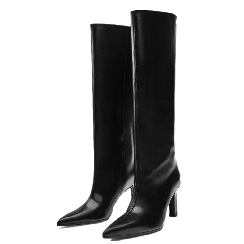 Genuine Leather Shoes  High Heel Knee Boot Shoes Women