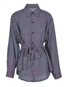 Women Orange Striped Casual Blouse Lapel Long Sleeve Loose Fit Shirt Tide Spring Autumn