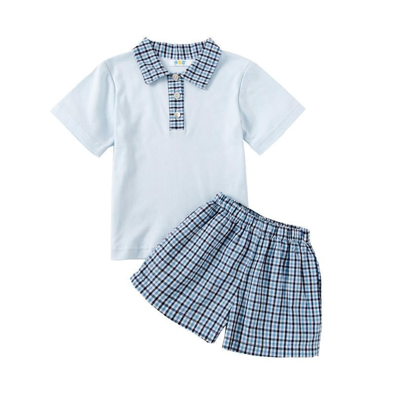 Baby Boys Summer Clothes Set Kids Preppy Style Polo T-shirt Plaid Short Pants 2 Pcs Toddlers Causal Playwear Infant Clothes