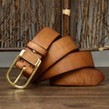 3.8cm Retro Jeans Belt Male Ceinture Vintage Brass Buckle Genuine Leather Belt For Men Waist Strap Homme Casual
