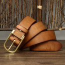 3.8cm Retro Jeans Belt Male Ceinture Vintage Brass Buckle Genuine Leather Belt For Men Waist Strap Homme Casual
