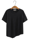 T Shirt Women Clothing Femme Tops Summer Casual O-Neck Short Sleeve Asymmetrical Length Solid Tees