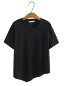 T Shirt Women Clothing Femme Tops Summer Casual O-Neck Short Sleeve Asymmetrical Length Solid Tees