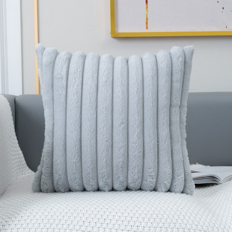 Faux Fur Cushion Cover Flocking Stripe Cushion Cover Pink Grey Orange Ivory Soft Home Decorative Pillow Cover