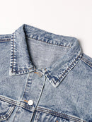 Streetwear Denim Jacket For Women Lapel Long Sleeve Patchwork Pockets Solid Single Breasted Jackets Female Clothing