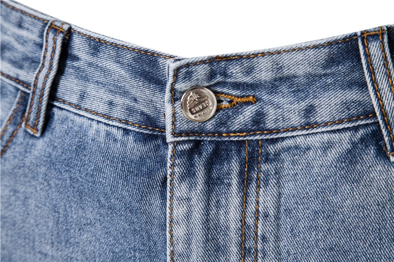 Cotton Hole Short Jeans Men Casual Streetwear Mid Waist Solid Color Denim Shorts for Men Summer Blue Mens Jeans Pants