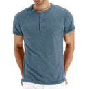 Men T-shirt Henry Neck Design Slim Fit Solid T-shirts Male Tops Tees Short Sleeve T Shirt For Men