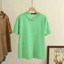 T-Shirt For Women Jacquard Knitted Fabric Summer Casual Short Sleeve Twist Tops